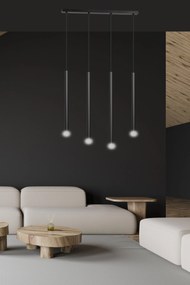 Lampadario 4 Luci Moderno Selter Acciaio Nero E Paralumi A Cilindri Sottili