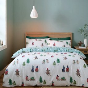 Set copripiumino e federa bianco in flanella per letto matrimoniale e per letto esteso 230x220 cm Snowy Penguin – Catherine Lansfield