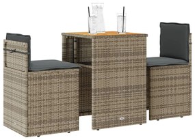 Set Da Bistrò 3 Pz Con Cuscini Grigio İn Polyrattan /