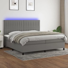 Letto a molle materasso e led grigio scuro 200x200cm in tessuto