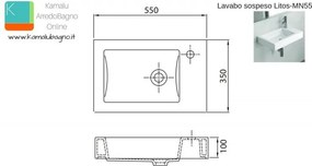 Mobile bagno 55 cm sospeso con un'anta e lavabo incasso MN-55A - KAMALU