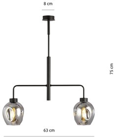 Lampadario Moderno 2 Luci Lukka In Accaio Nero E Vetro Fumè