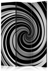 Paravento Vortice in bianco e nero (3 parti) - vortice astratto in bianco e nero
