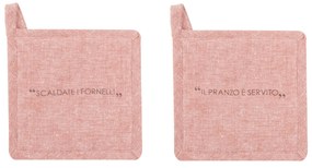 Set 2 presine 17x17 cm ruggine con scritta in misto cotone