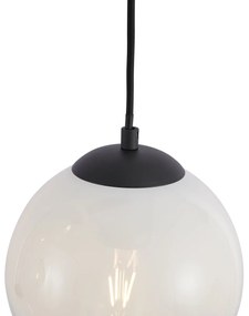 Lampada a sospensione moderna nera con vetro bianco rettangolare a 6 luci - Misty