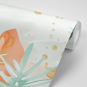 Carta da parati – Foglie tropicali verde-arancio