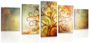 Quadri 5 pezzi – Albero della vita con astrazione cosmica