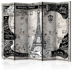 Paravento separè Bonjour Paris II (5 parti) - composizione con Torre Eiffel e scritte