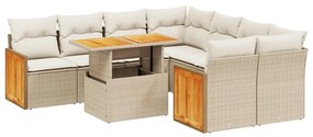 Set divano da giardino 9 pz con cuscini beige in polyrattan