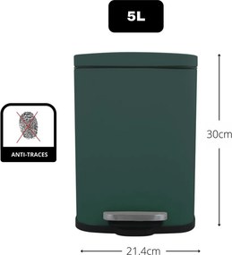 Cestino per la spazzatura verde scuro in acciaio con pedale 5 l Akira – Spirella