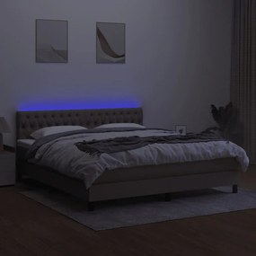 Letto a molle con materasso e led tortora 160x200 cm in tessuto