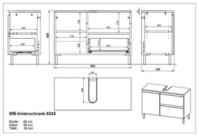 Mobile grigio scuro sotto il lavabo in rovere 80x56 cm Salinas - Germania