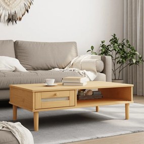 Tavolino Senja Aspetto Rattan Marrone 100x55x33 Legno Massello /