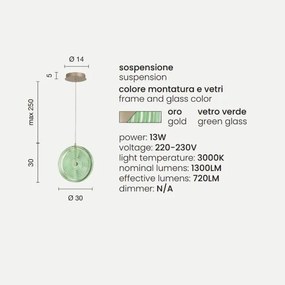 Lampada a sospensione JOKEY in metallo e vetro decorato VERDE Piccolo