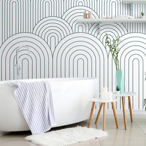 Carta da parati autoadesiva – Motivo arcobaleno Mid-Century bianco-blu