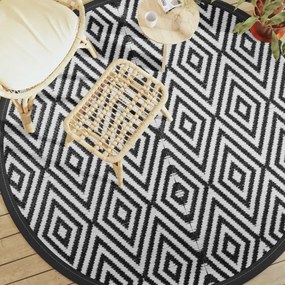 Tappeto Da Esterni Arakıl Bianco E Nero Ø200 Cm İn Pp /