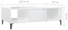 Tavolino Salotto Bianco Lucido 103,5x60x35 cm Legno Multistrato