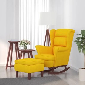 Poltrona A Dondolo Gambe İn Legno E Poggiapiedi Giallo Velluto /