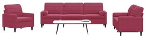 Set Di Divani 3 Pz Con Cuscini E Rinforzi Rosso Vino İn Velluto /
