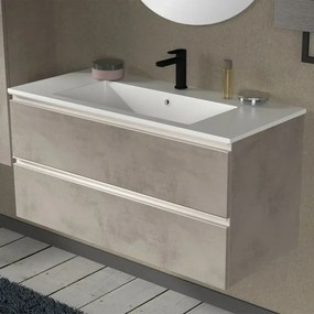 Mobile bagno sospeso 100 cm grigio cemento con lavabo e specchio Master
