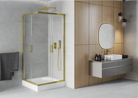 Mexen Rio cabina doccia quadrata 90 x 90 cm, trasparente, oro + piatto Rio, bianco - 860-090-090-50-00-4510