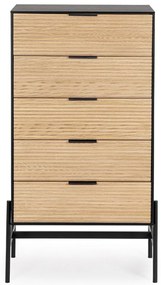 Cassettiera ALLYCIA in legno di frassino nero e naturale, 64x40x115,5 cm