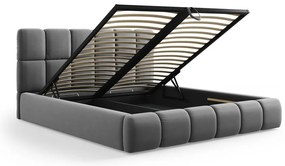 Letto matrimoniale imbottito grigio in velluto con contenitore con rete inclusa 200x200 cm Bellis – Micadoni