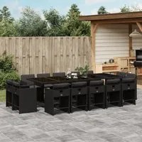 Set da Pranzo da Giardino 15 pz con Cuscini Nero in Polyrattan 3277998