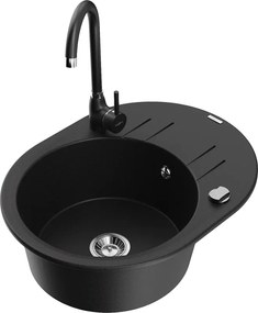 Mexen Kevin lavello in granito a 1 vasca con scolapiatti e rubinetto da cucina Telma, nero - 6517-77-670200-70