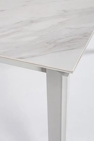 Tavolo BRIVA in acciaio grigio chiaro e piano in ceramica effetto marmo, allungabile 160&#215;90 cm &#8211; 220&#215;90 cm