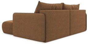 Divano angolare arancione allungabile/con contenitore (con penisola a destra) Nanea – Makamii