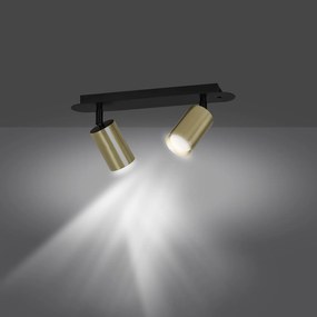 Plafoniera Spot Faretti Regolabili 2 Luci Guanyin A Cilindro In Acciaio Nero E Oro
