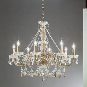 Lampadario a sospensione OPERA D84 cm in vetro lavorato a mano 8 LUCI TORTORA