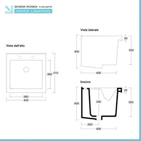 Mobile lavatoio in ceramica grigio 45x50 cm kit scarico incluso
