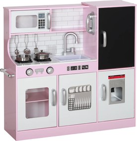 Cucina Giocattolo per Bambini 3-8 Anni con Fornelli Microonde Lavandino in Legno Rosa...