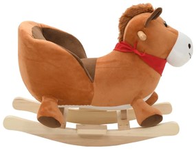 Cavallo a Dondolo con Schienale in Peluche 60x32x50 cm Marrone