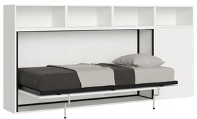 Letto a scomparsa singolo Kando con armadio libreria multifunzionale, L.266,5 P.39,2 H.129,7 cm (aperto P.106 cm) / Bianco Frassino