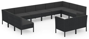 Set Divani da Giardino 12 pz con Cuscini in Polyrattan Nero