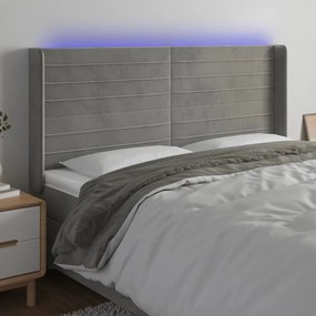 Testiera A Led Grigio Chiaro 183x16x118/128 Cm İn Velluto /