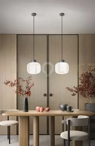 Lucerna sospensione ceramica e metallo bianco satinato + grigio scu...