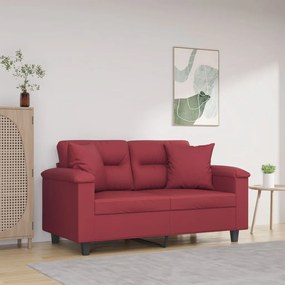Divano A 2 Posti Con Cuscini Rosso Vino 120 Cm İn Similpelle /