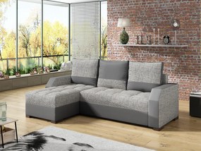 Divano letto matrimoniale angolare Coventry - Ecopelle grigio chiaro+tessuto grigio