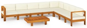 Set divani giardino 9 pz cuscini bianco crema in legno d&#039;acacia