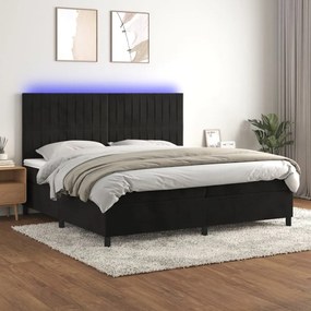 Letto A Molle Con Materasso E Led Nero 200x200 Cm İn Velluto /