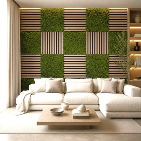 Pannello decorativo fonoassorbente acustico Set 2 pz 60x60 cm effetto muschio sintetico erba artificiale