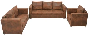 Divani set 3 pz in pelle scamosciata artificiale