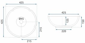 REA-U5666 - Lavabo da appoggio VIVIEN Ø 42,5 cm ceramica/motivo ornamentale