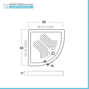 Piatto doccia 80x80 H 11 semicircolare in ceramica bianca con antiscivolo Tierra