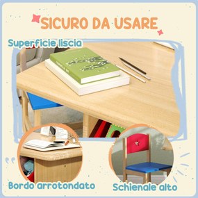 Set Tavolo e Sedie per Bambini con 4 Contenitori per Giochi in Legno e PP...