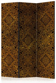 Paravento Tesoro celtico (3 parti) - ornamenti etnici dorati in stile barocco